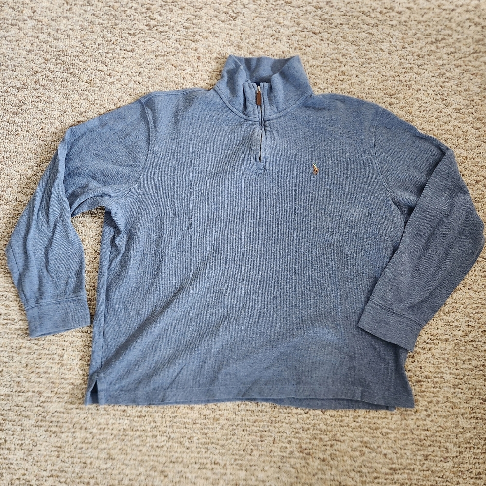 Polo Ralph Lauren Quarter Zip Sweater Light Blue Estate Rib Men's XL Cotton